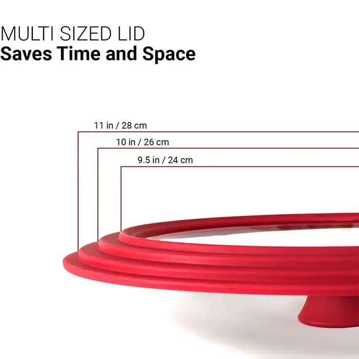 Couvercle de casserole multifonctionnel en verre trempé PGY avec rebord en silicone, poignée anti-ch