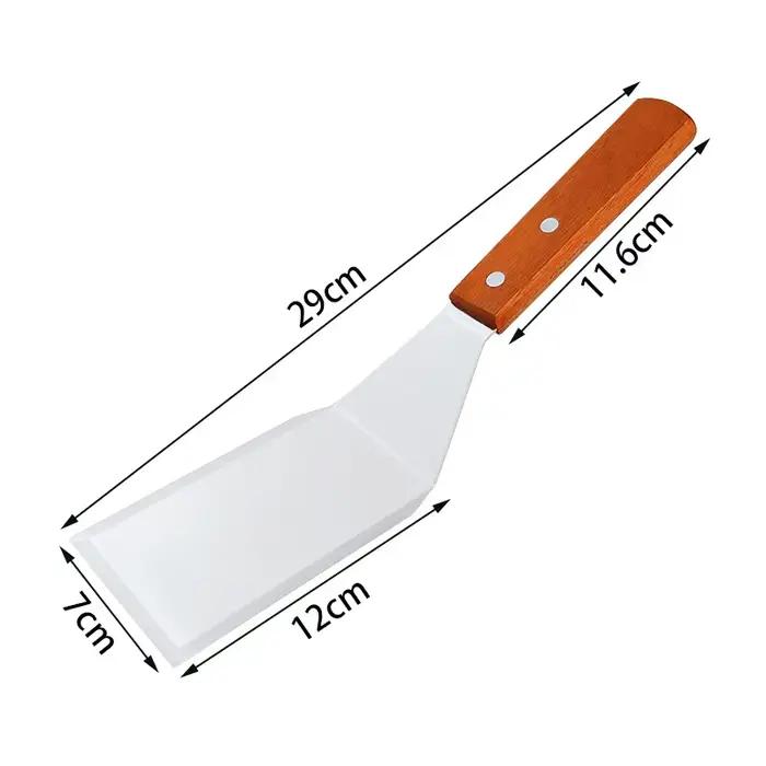 Spatule de cuisson à Steak à tête carrée en acier inoxydable, manche en bois, pelle à Pizza, crêpes,