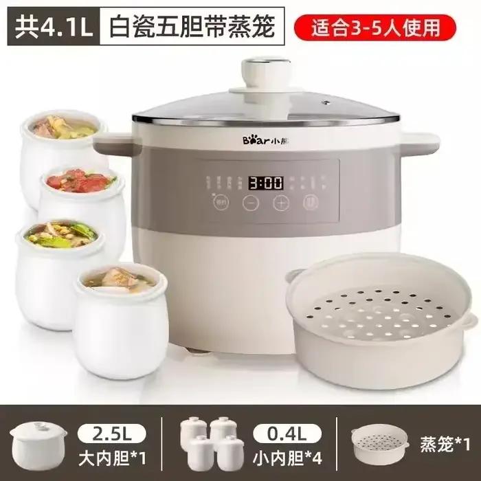 Mijoteuse électrique grande taille 220V, pot en céramique, cuiseur alimentaire multifonction avec mi