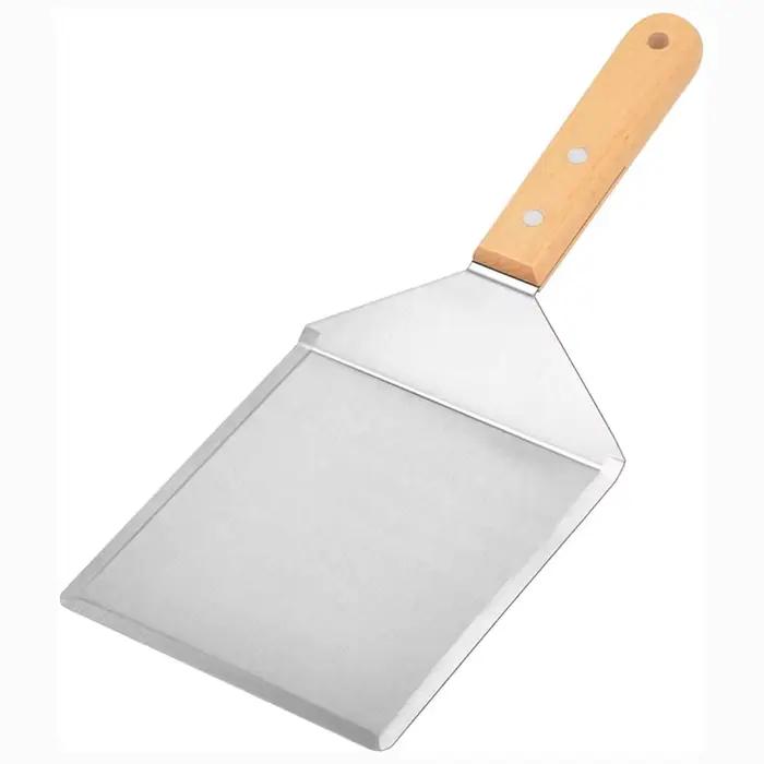 Spatule en acier inoxydable avec manche en bois, spatule extra large pour poêles, planètes et grille