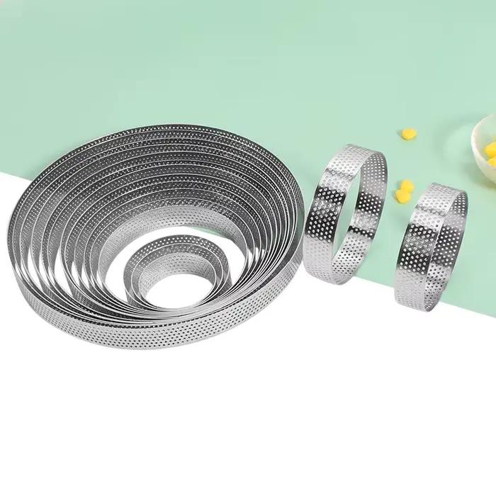 Moule à gâteau en Mousse en acier inoxydable, résistant à la chaleur, rond perforé, anneau à tarte, 