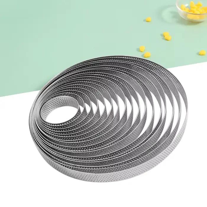 Moule à gâteau en Mousse en acier inoxydable, résistant à la chaleur, rond perforé, anneau à tarte, 