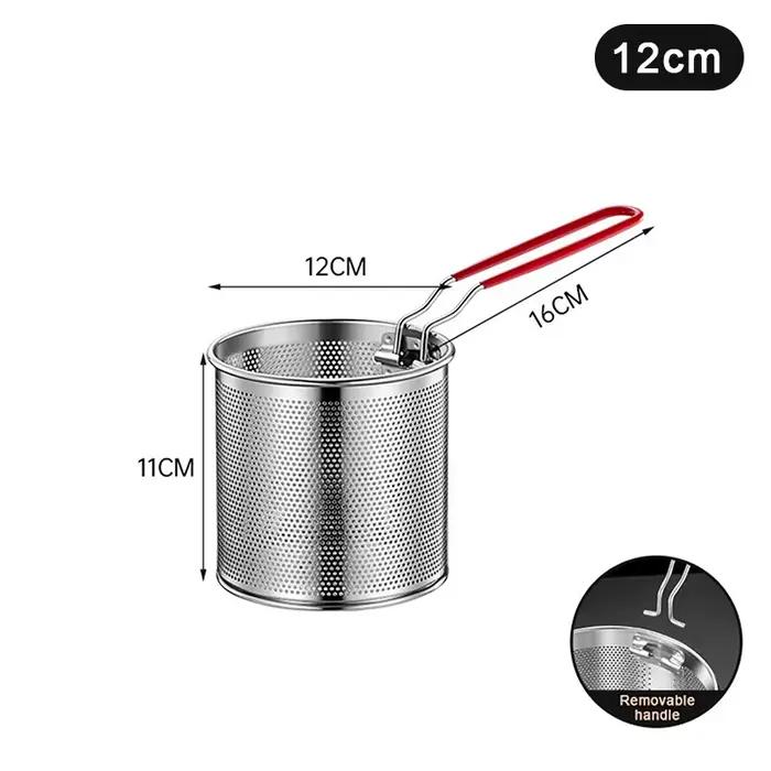 Panier en maille frite en acier inoxydable, 1 pièce, 12/14/16/18/20cm, panier de cuisson de frites, 