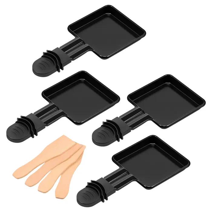 4pc forme carrée Mini Raclette gril casseroles poignée fromage fondu poêle antiadhésive en acier ino