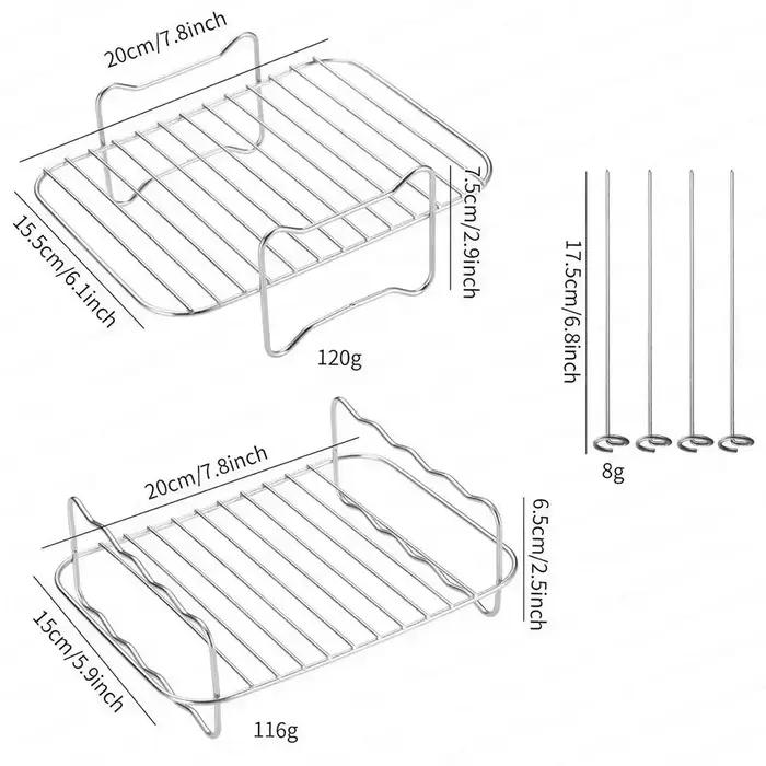 2 grandes grilles de gril pour friteuse à air avec 4 brochettes pour Ninja AF500EU, COSORI Twinfry 1