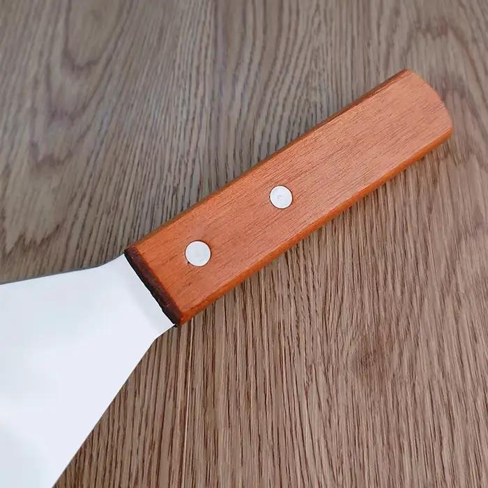 Spatule de cuisson à Steak à tête carrée en acier inoxydable, manche en bois, pelle à Pizza, crêpes,