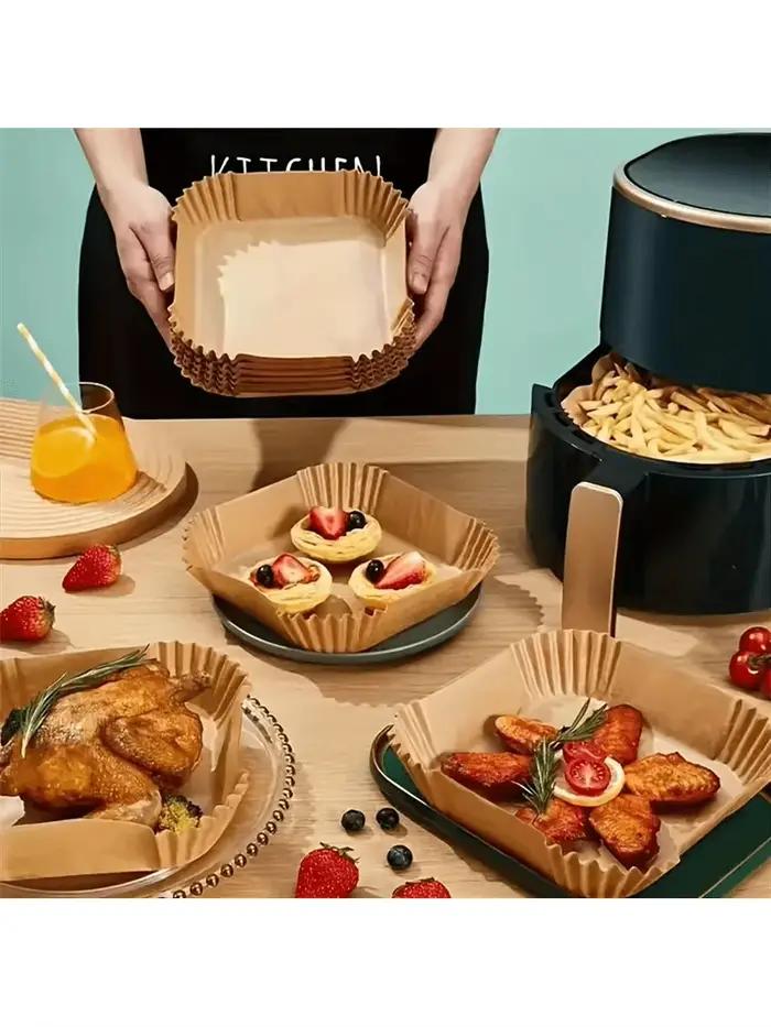 Papier pour friteuse à air, 50/100 pièces de tampons en papier jetables pour friteuse à air, accesso