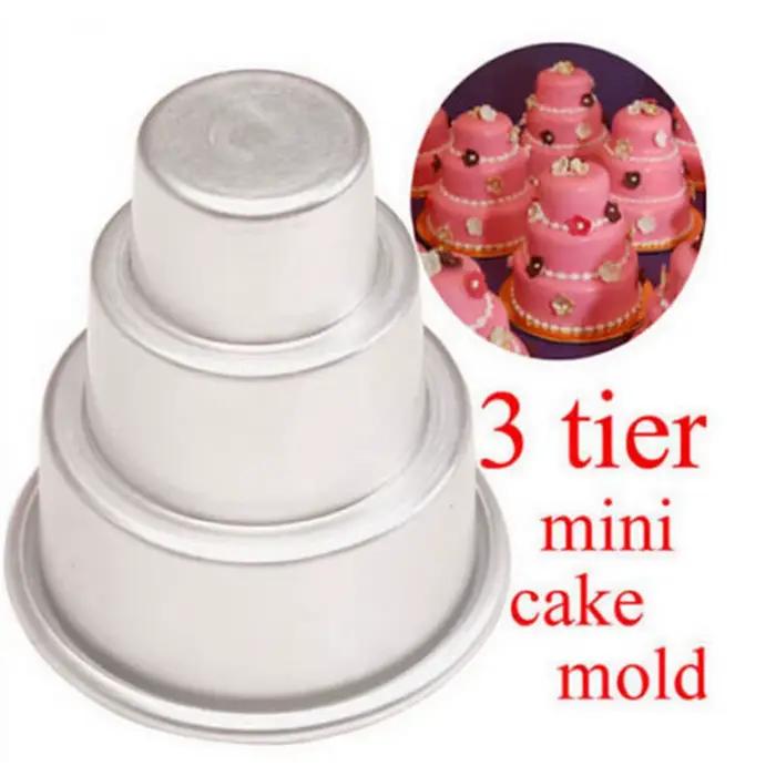 Mini moule à gâteau à trois niveaux en alliage d'aluminium, 1 pièce, moule à Pudding, Muffin, décora