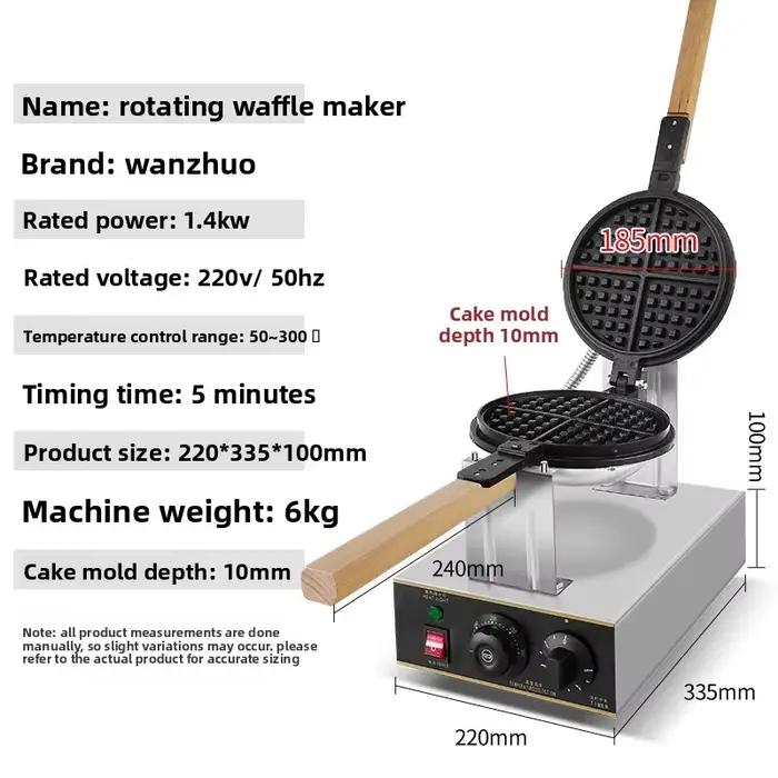 Machine à gaufres commerciale 220V, gaufrier rotatif à grandes grilles pour crêpes et beignets