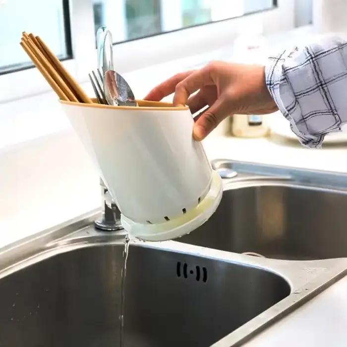 Tube de rangement de baguettes de cuisine avec plaque de vidange, support de rangement de vaisselle,