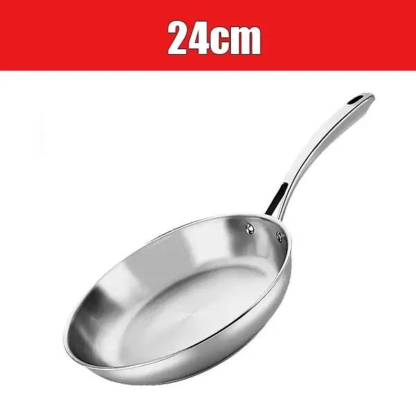 Poêle à frire en acier inoxydable 24/26/28 cm, sans revêtement, pour cuisson de steaks et œufs, comp