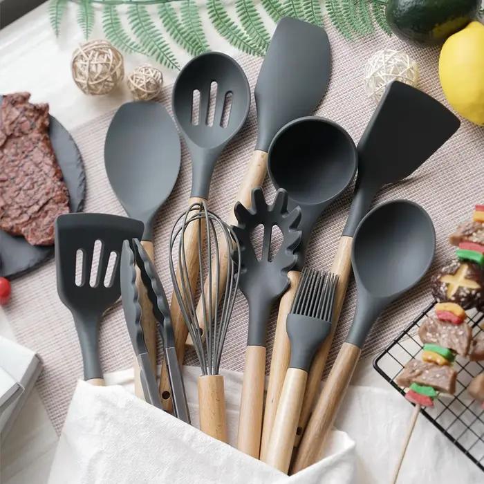 Ensemble d'ustensiles de cuisine antiadhésifs en silicone F2, 12 pièces, spatule, pelle, batteurs à 