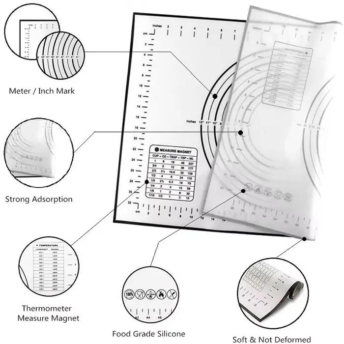 Tapis de pétrissage en silicone de grande taille, surface antiarina, polymères de pâte à rouler avec