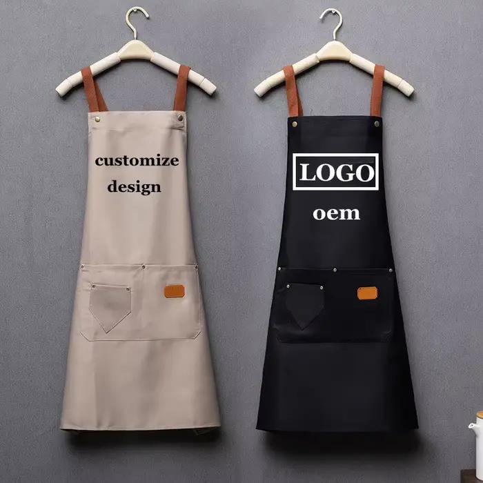 Tabliers de cuisine avec logo brodé personnalisé, vêtements de cuisson avec poches, bavoir adulte, s