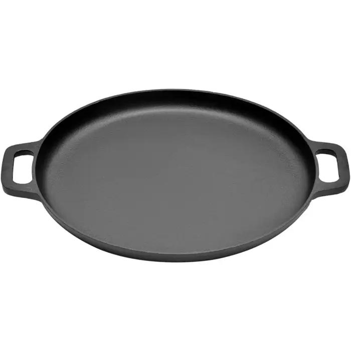 Poêle à frire ronde en fonte à double poignée, grill, poêle à crêpes, poêle à pizza, poêle de cuisso