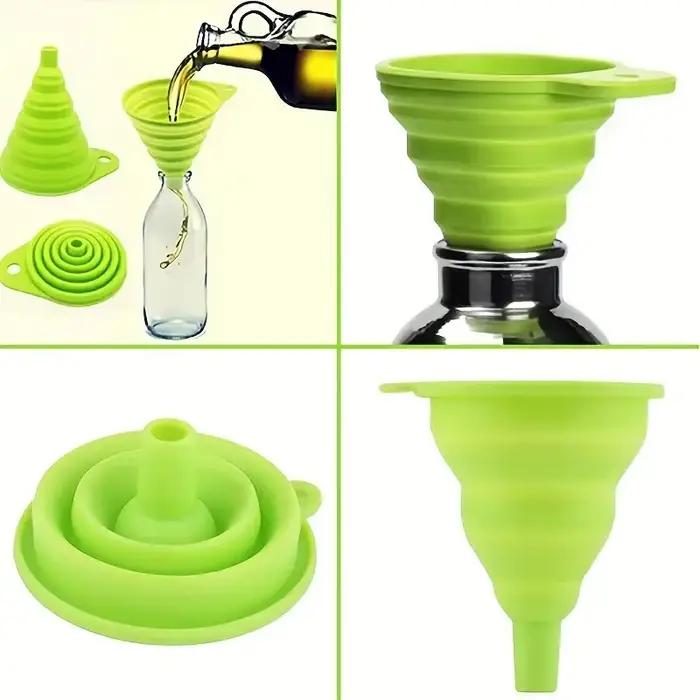 Entonnoir pliant en Silicone, multifonctionnel, Portable, Mini cuisine rétractable, fuite d'huile, d