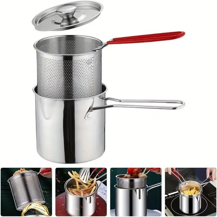 Friteuse en acier inoxydable avec filtre, idéale pour la cuisine à la maison et au restaurant, tempu