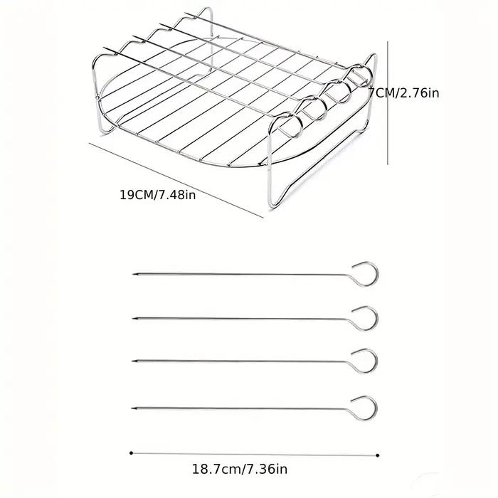 Grille carrée pour friteuse à air de 20 cm/7,87 po en acier inoxydable, avec 4 brochettes pour barbe