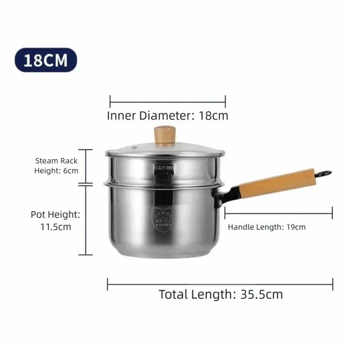 Mini cuiseur vapeur antiadhésif en acier inoxydable, 16/18cm, avec manche en bois, 2 couches, marmit