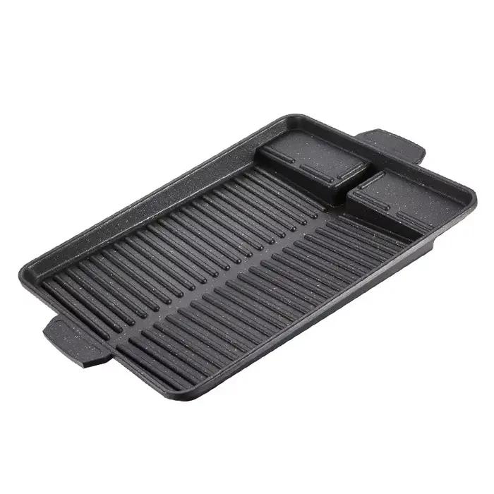 Plaque de cuisson BBQ portable 32 x 26 cm avec revêtement antiadhésif pour réchaud à gaz butane, pla