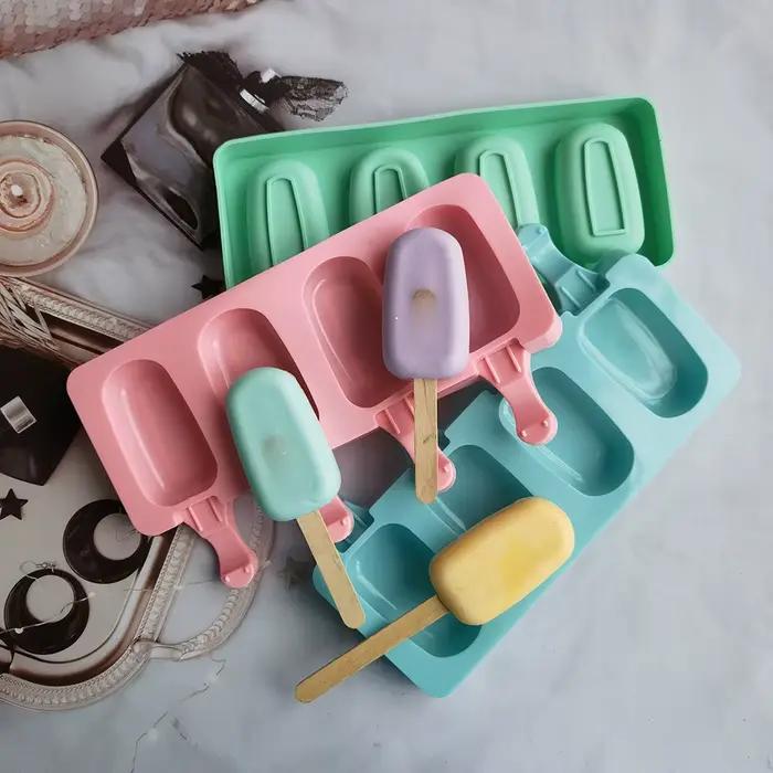Moule Ovale en Gel de Silice pour Crème Glacée, Outil de Cuisson de Gâteaux, DIY, 4 Cellules