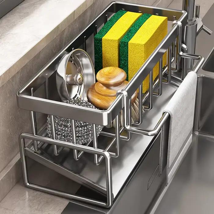 Égouttoir d'évier de cuisine, support de rangement en plastique à drainage automatique, étagère d'év