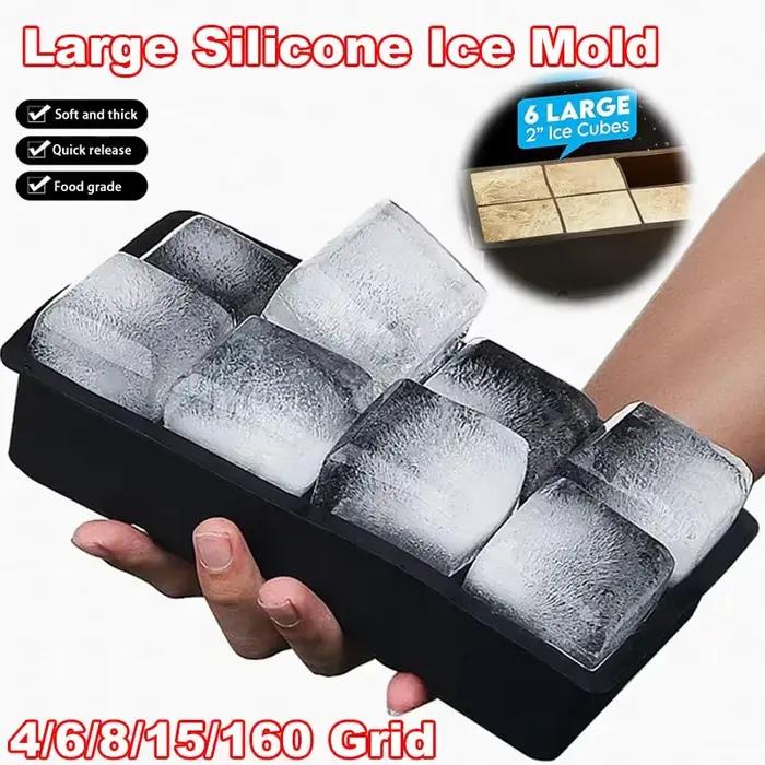 4/6/8/15/160 grille grand plateau à glace moule géant Jumbo grand Silicone de qualité alimentaire Cu