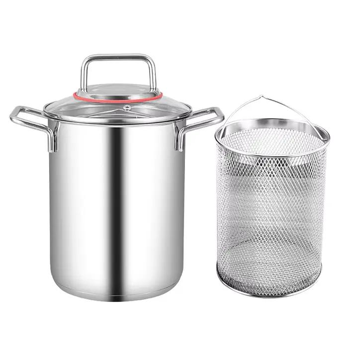 Pot à asperges en acier lourd avec panier, passoire de cuisson de pâtes, panier à frites de 3,5 l