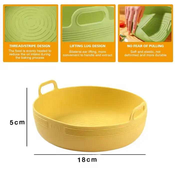 Doublures rondes pour friteuse à Air, poêle carrée en Silicone, bol alimentaire sûr, réutilisable, a
