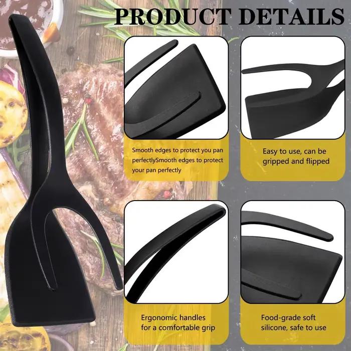 Spatule multifonctionnelle en Nylon 2 en 1 poignée Flip pinces oeuf Flipper spatule revêtement antiadhésif crêpes poisson française toast omelette faisant outil gris clair ivoire vert armée
