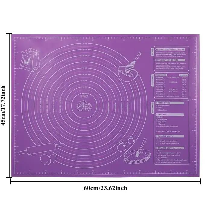 Tapis de pâtisserie en silicone Galavilly violet pour pâtisserie non adhérente et durable planche à pâtisserie avec échelle et instructions de cuisson pour fondant gâteau tarte pizza biscuits facile à nettoyer