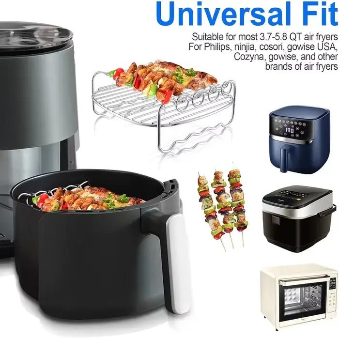 Supports pour friteuse à air en acier inoxydable avec double couche et 4 brochettes pour une cuisson saine et savoureuse occasion spéciale ou quotidienne