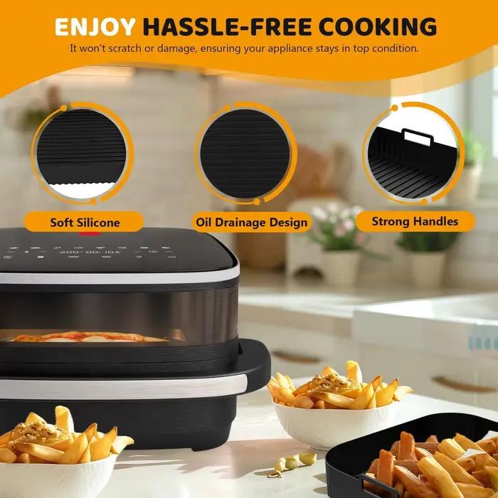 Moule en silicone antiadhésif réutilisable pour friteuse à air de 26 cm - Récipient de plateau facile à nettoyer |