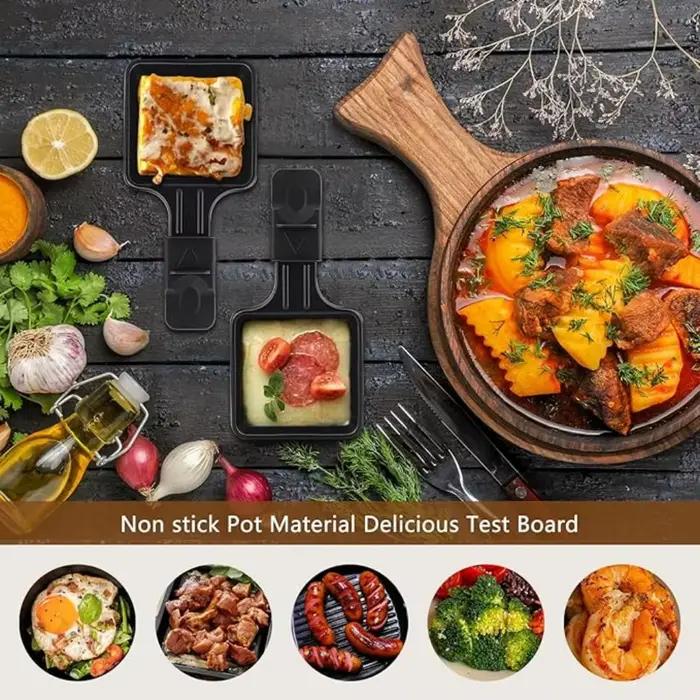 Poêle à Raclette mini multifonction antiadhésive pour soirées et fêtes en bois cadeau idéal outil de cuisine pour Raclette et autres plats