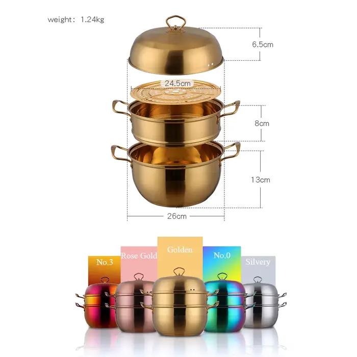 Marmite à vapeur dorée en acier inoxydable 3 couches pour cuisinière à gaz occassions spéciales transformations culinaires dorées et robustes