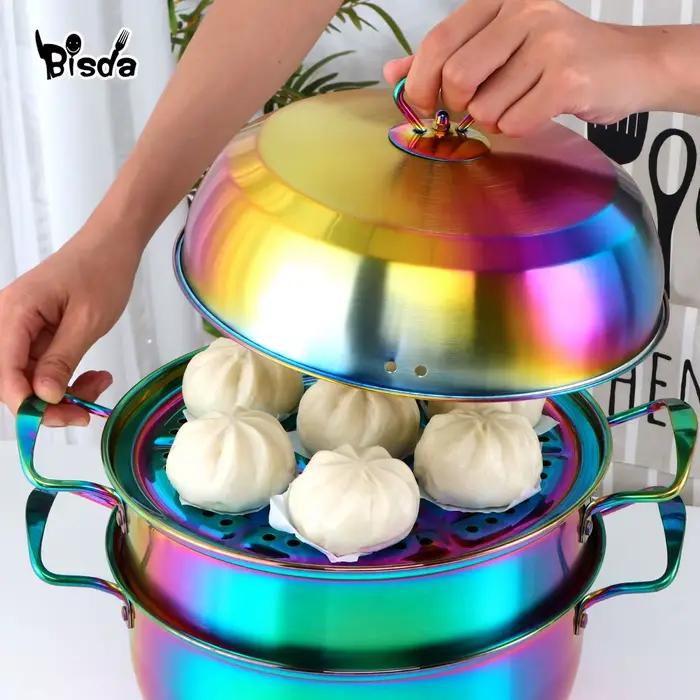 Marmite à vapeur dorée en acier inoxydable 3 couches pour cuisinière à gaz occassions spéciales transformations culinaires dorées et robustes