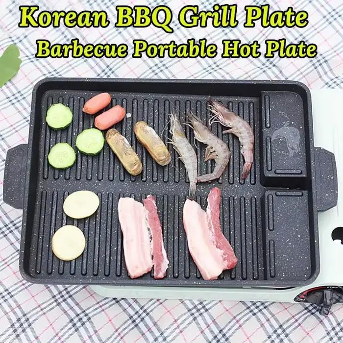 Plaque de cuisson BBQ portable 32 x 26 cm avec revêtement antiadhésif pour réchaud à gaz butane