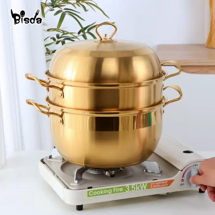 Marmite à vapeur dorée en acier inoxydable 3 couches pour cuisinière à gaz occassions spéciales transformations culinaires dorées et robustes