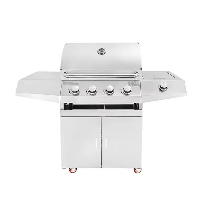 Cuisine BBQ Modulaire Extérieure Moderne avec Four à Gaz, Grill sans Fumée sur Chariot, Grilles de Barbecue Premium DIY pour Fêtes de Jardin