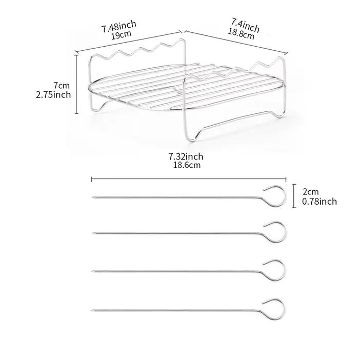 Support pour friteuse à air avec 4 brochettes et ensemble de grille pour cuisson et grillade dans les petits fours convivial et durable en acier inoxydable