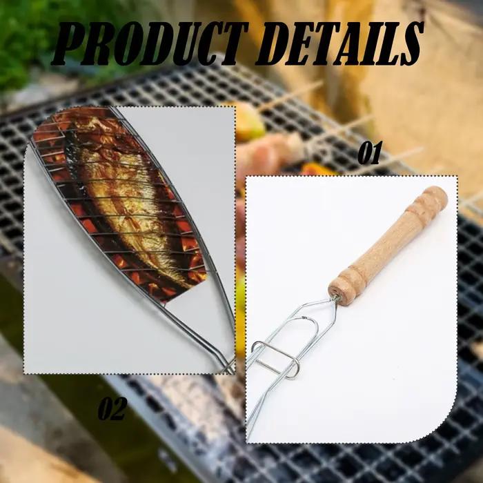 Panier de cuisson pliable avec poignée en bois pour poisson, légumes et viandes, outil de cuisine robuste et durable pour barbecues et pique-niques occasions spéciales