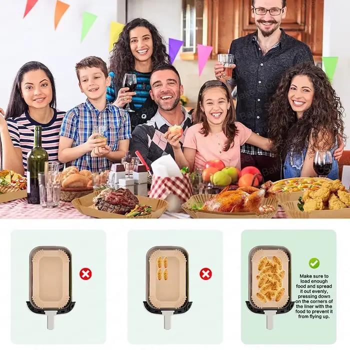 Doublures rectangulaires en papier parchemin pour friteuse à air double zone