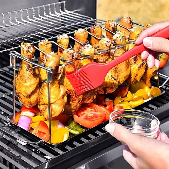 Support d'ailes de jambe de poulet pliant en acier inoxydable gril vertical pour barbecue et fumoir occasionnel usage été printemps rassemblement familial pique-nique soirée entre amis