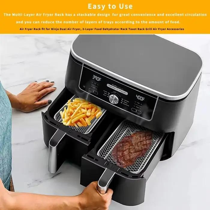 Grilles en acier inoxydable pour friteuse à air double couche empilables pour cuisson saine et croustillante occasions spéciales famille soirée anniversaire