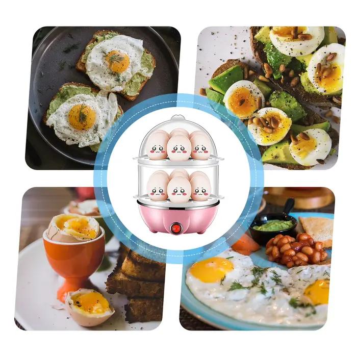 Cuiseur à œufs double couche capacité 14 œufs cuiseur à œufs durs chaudière à œufs électrique anti-séchage avec tasse à mesurer 40mL vapeur pour petit déjeuner pause matinale voyage