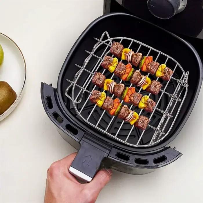 Supports pour friteuse à air en acier inoxydable avec double couche et 4 brochettes pour une cuisson saine et savoureuse occasion spéciale ou quotidienne