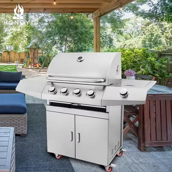 Cuisine BBQ Modulaire Extérieure Moderne avec Four à Gaz, Grill sans Fumée sur Chariot, Grilles de Barbecue Premium DIY pour Fêtes de Jardin