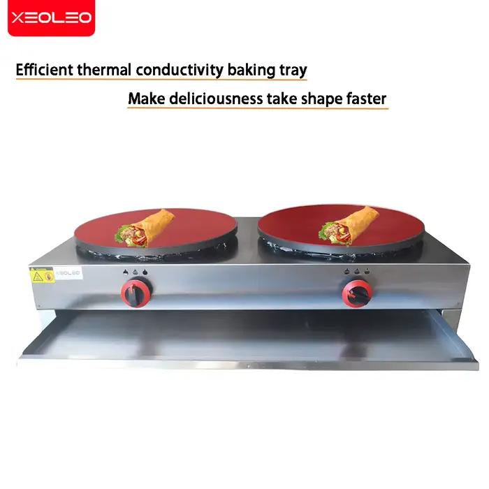 Machine à crêpes professionnelle XEOLEO double plaques antiadhésive en acier inoxydable pour cuisson au gaz occasions familiales et sociales