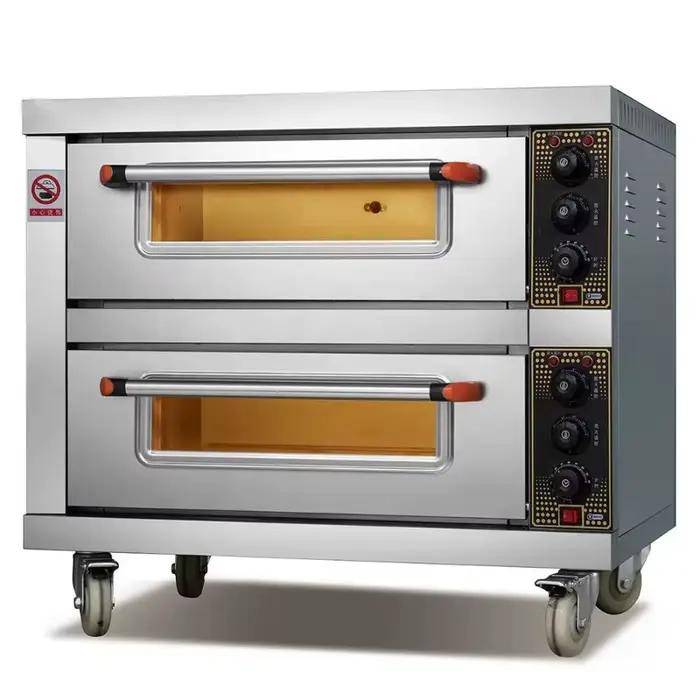 Four électrique à deux étages et deux plateaux pour pizza et pain, matériel en acier inoxydable, idéal pour boulangerie et pizzéria, haute efficacité et facile à utiliser