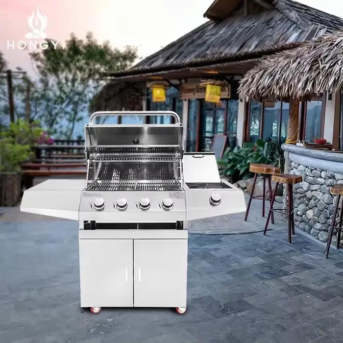 Cuisine BBQ Modulaire Extérieure Moderne avec Four à Gaz, Grill sans Fumée sur Chariot, Grilles de Barbecue Premium DIY pour Fêtes de Jardin
